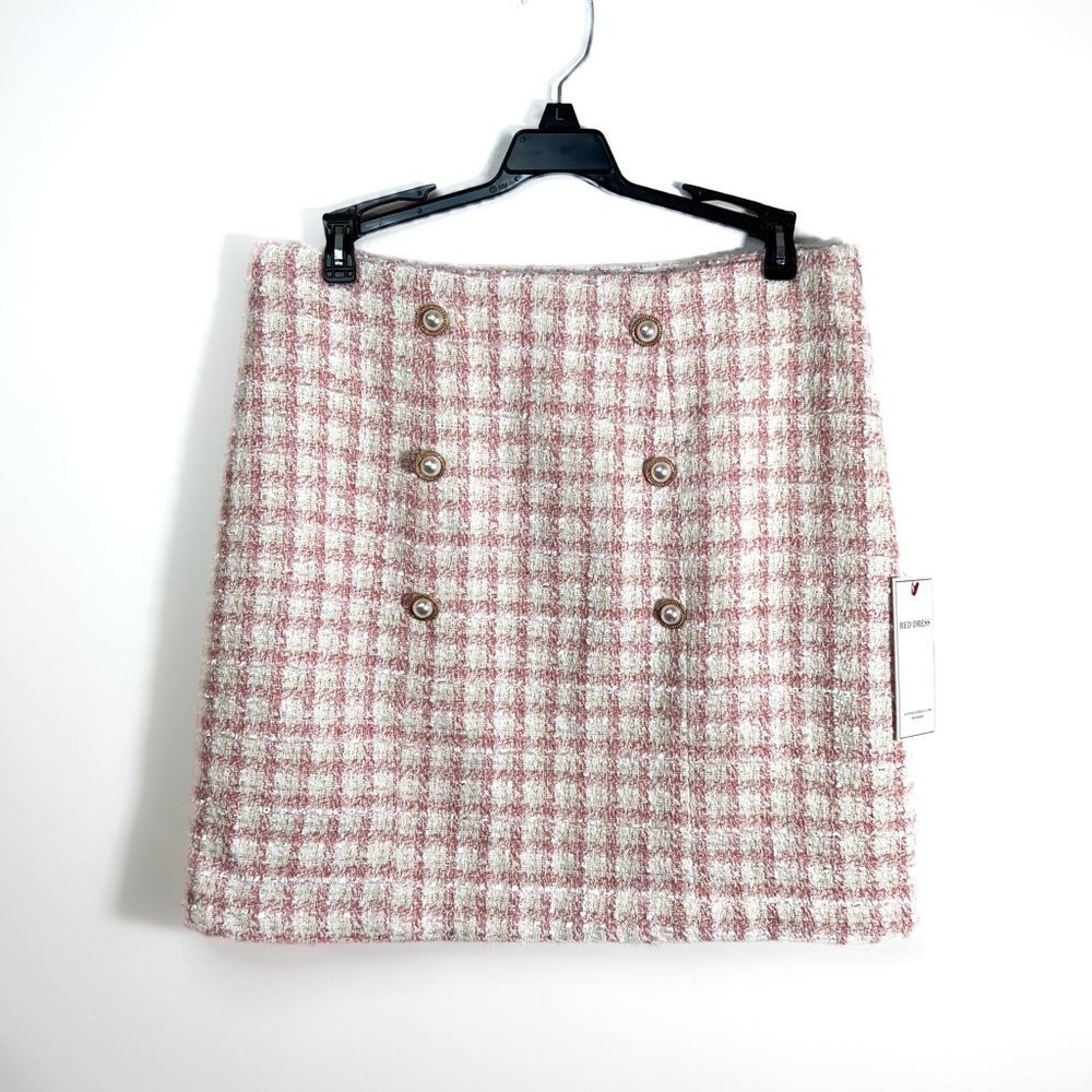 NWT The Red Dress Boutique Preppy Tweed Mini Skirt - Fall ~ Pink & White Plaid